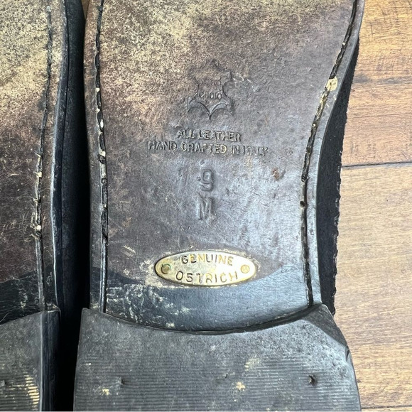 Zelli Mens 9M Black Brown Genuine Ostrich Leather Handmade Italy Penny Loafers - Picture 9 of 11